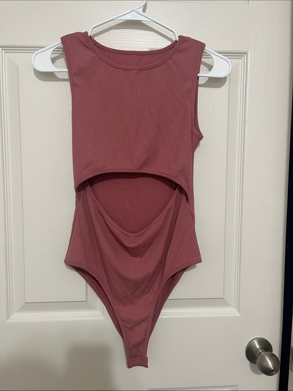 Pink/Mauve Ribbed Bodysuit with Cut Out